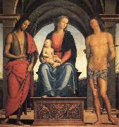 PERUGINO, Pietro Madonna and Child Enthroned with SS.John the Baptist and Sebastian oil on canvas